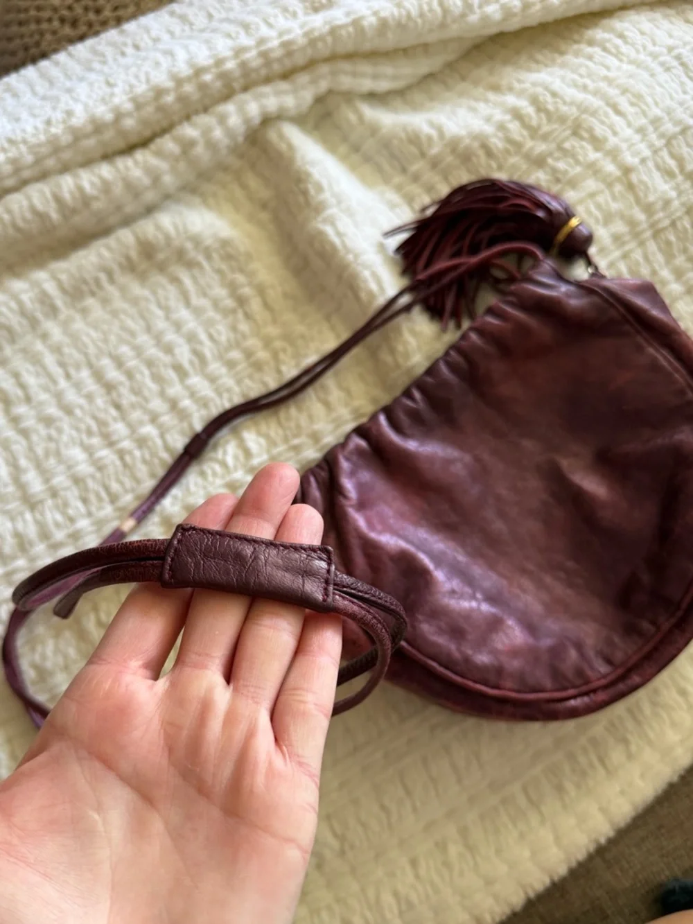 Vintage Ganson San Francisco Metallic Burgundy Leather Mini Bag‎ Tassel Y2K Boho